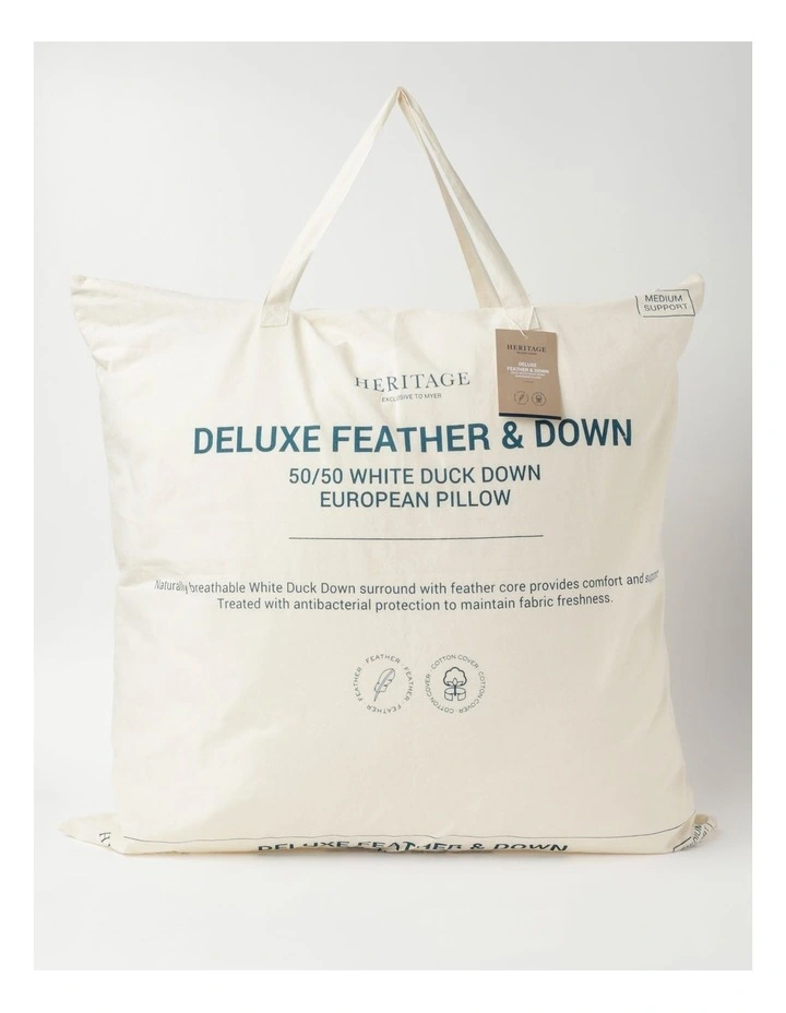 Heritage Deluxe 50/50 White Duck Down & Feather European Pillow 3 Heritage Deluxe 50/50 White Duck Down & Feather European Pillow