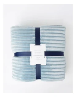 Heritage Chunky Rib Mink Blanket In Pale Blue