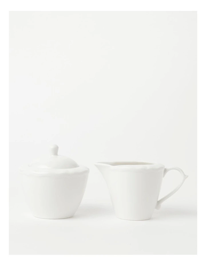 Heritage Scalloped Sugar Bowl & Creamer White 3 Heritage Scalloped Sugar Bowl & Creamer White