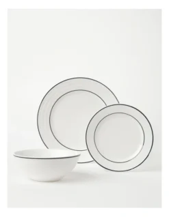 Heritage Ribbed 12pc Dinner Set With Blue Rim
