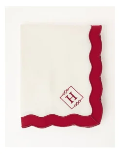 Heritage Florence Scalloped Edge Tablecloth In Red And White