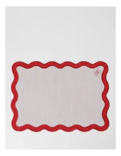 Heritage Florence Scalloped Edge Placemat Set Of 4 In Red And White