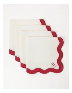 Heritage Florence Scalloped Edge Napkins Set Of 4 In Red And White