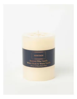 Heritage Rustic Scented Pillar Candle Musk & Warm Vanilla 9cm In Ivory -Heritage 868371670 3 720x928