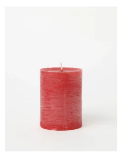 Heritage Rustic Scented Pillar Candle Frosted Cranberry 9cm In Red
