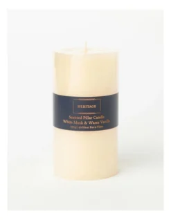 Heritage Rustic Scented Pillar Candle White Musk & Warm Vanilla 13cm In Ivory -Heritage 868372210 3 720x928