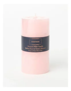 Heritage Rustic Scented Pillar Candle Indian Rose & Sweet Almond 13cm In Pink -Heritage 868372300 3 720x928