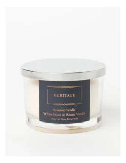 Heritage Candle In Glass Jar White Musk & Warm Vanilla 8cm In Ivory