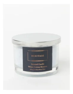 Heritage Candle In Glass Jar White Cotton & Blossom 8cm In Grey
