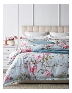 Heritage Rozala Cotton Sateen Quilt Cover Set Light Blue