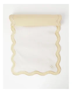 Heritage Florence Scalloped Edge Table Runner With Gold Rim