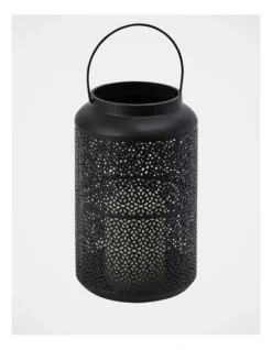 Heritage Hanging Metal Lantern With LED Candle Large 15x15x26cm In Black -Heritage 898195690 2 3 720x928