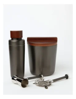 Heritage Wood And Nickel Finish Bar Set