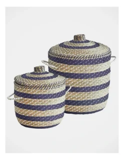 Heritage Skyros Seagrass Basket Set Of 2 In Natural/Blue