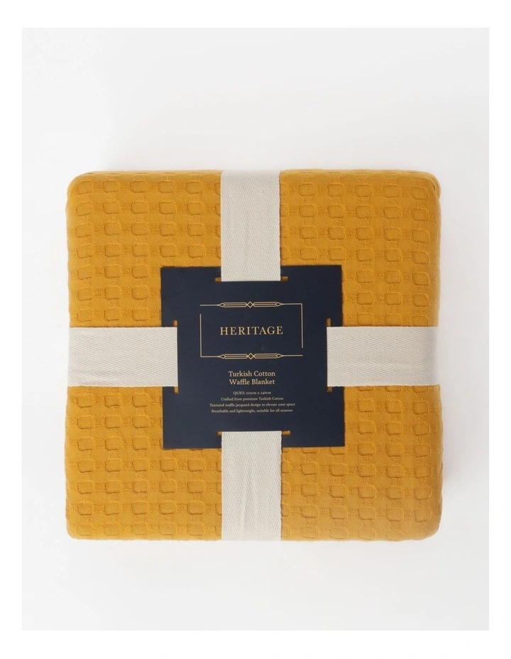 Heritage Turkish Cotton Waffle Blanket In Mustard 3 Heritage Turkish Cotton Waffle Blanket In Mustard