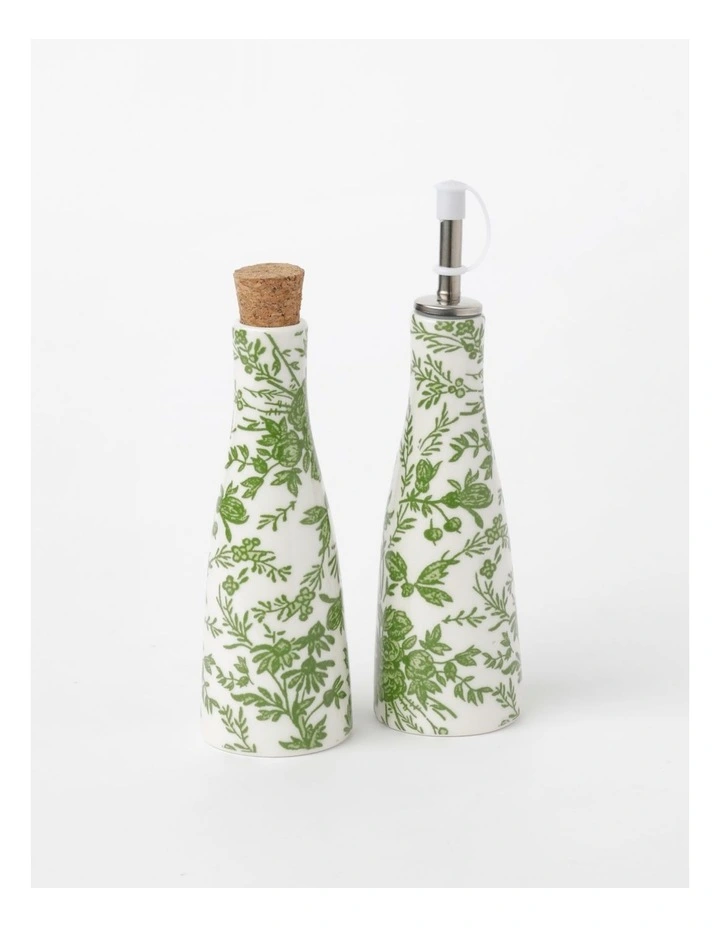 Heritage Garden To Table Floral Oil & Vinegar 12x5.5x16cm In Green 3 Heritage Garden To Table Floral Oil & Vinegar 12x5.5x16cm In Green