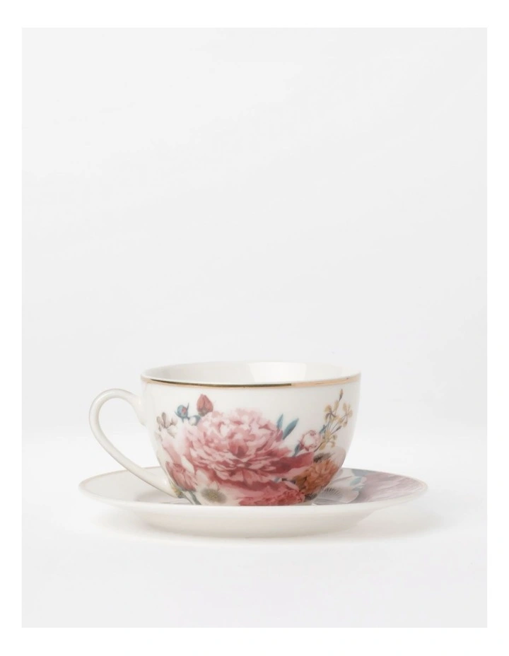 Heritage High Tea Floral Tea Cup & Saucer In White 3 Heritage High Tea Floral Tea Cup & Saucer In White