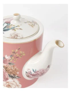 Heritage High Tea Floral Tea Pot Conical With Stainless Steel Strainer In White -Heritage 942120910 3 720x928