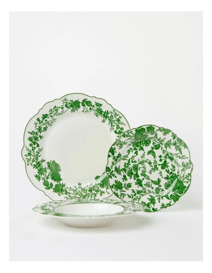 Heritage Green Toile Floral 12 Piece Dinner Set In Green 3 Heritage Green Toile Floral 12 Piece Dinner Set In Green