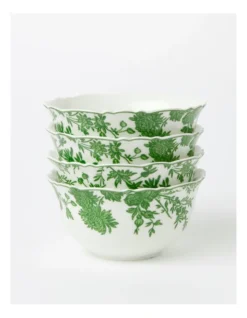 Heritage Toile Floral Deep Bowl Set Of 4 In Green