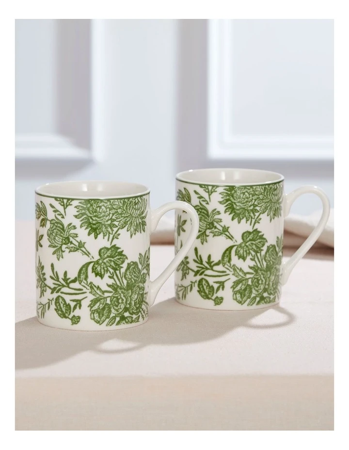 Heritage Green Toile Floral Mug Set Of 2 In Green 4 Heritage Green Toile Floral Mug Set Of 2 In Green - Image 2