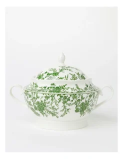 Heritage Green Toile Floral Oval Tureen In Green