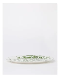 Heritage Green Toile Floral Oval Platter Scalloped 35.7cm In Green