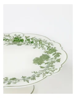 Heritage Green Toile Floral Footed Cake Stand Scalloped In Green -Heritage 946524790 3 720x928