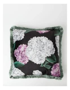 Heritage Hazel Hydrangea Print Cushion 50x50cm In Black