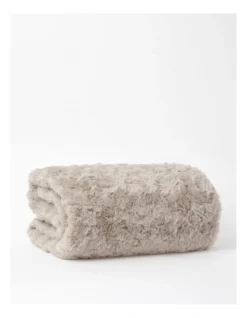 Heritage Faux Mink Heated Throw In Beige