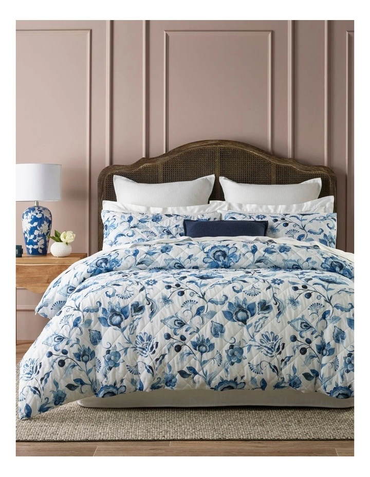 Heritage Clover Quilted Quilt Cover Set In Blue 3 Heritage Clover Quilted Quilt Cover Set In Blue