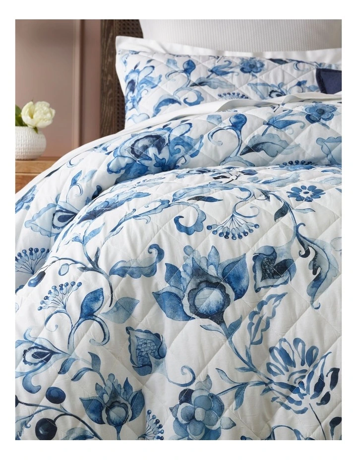 Heritage Clover Quilted Quilt Cover Set In Blue 4 Heritage Clover Quilted Quilt Cover Set In Blue - Image 2